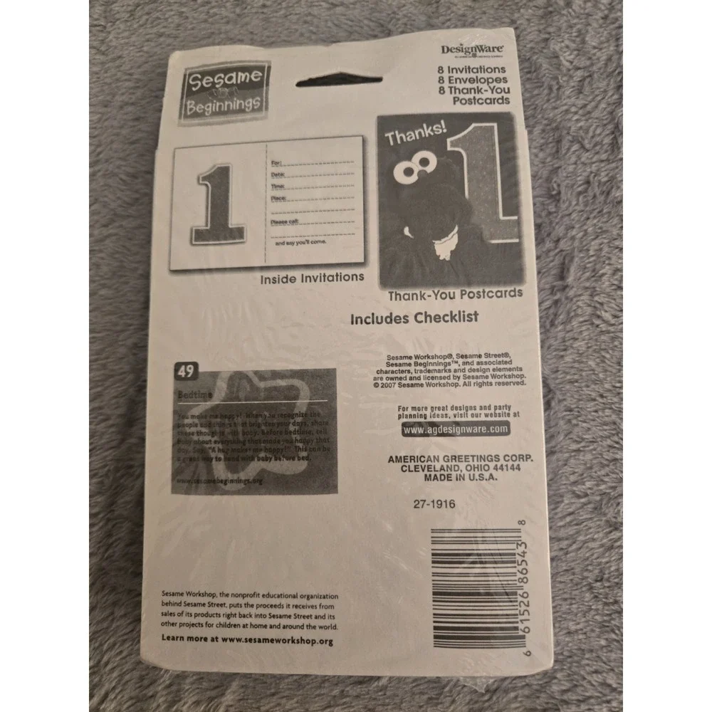 Vintage Sesame Street 1st Birthday Party 8 Invitations 8 Envelopes 8 TY Cards